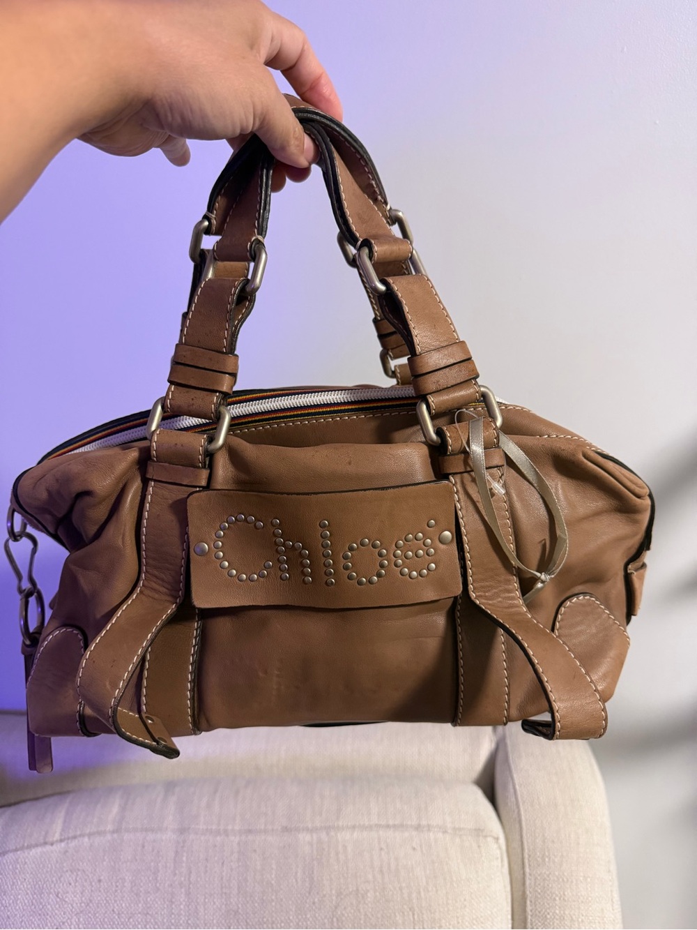 Chloe Brown Studded patsy Leather Satchel